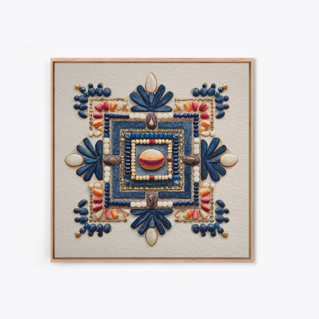 Beaded Jewelry Still Life Framed Canvas Print, Tribal Art, Fine Art Print, Living Room Decor, Watercolor Art, Tribal, TRI-1x1-58