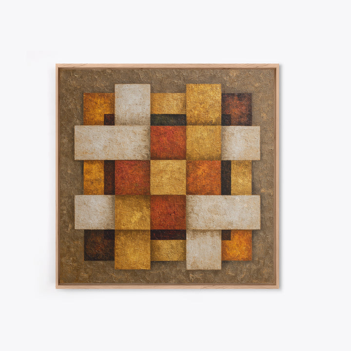 Woven Basket Pattern Enlarged as Modern Art Framed Canvas Print, Tribal Art, Statement Artwork, Living Room Decor, Tribal, TRI-1x1-62