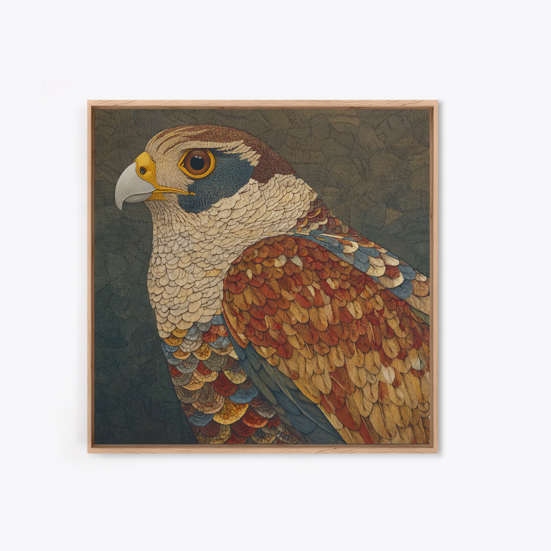 Totemic Bird with Patterned Wings Framed Canvas Print, Tribal Art, Earthy, Living Room Decor, Abstract Art, Tribal, TRI-1x1-72
