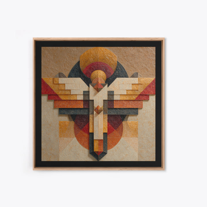Eagle Totem with Feathers and Geometric Shapes Framed Canvas Print, Tribal Art, Tribal Design, Living Room Decor, Tribal, TRI-1x1-84
