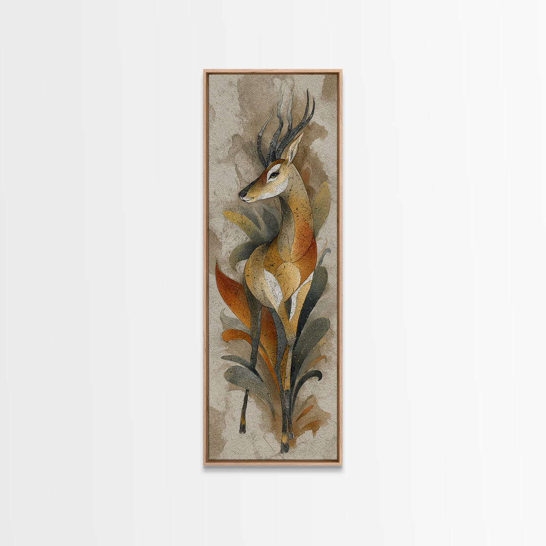 Ancient Cave Art Running Animals Framed Canvas Print, Tribal Art, Living Room Decor, Oil Painting, Tribal, Rustic Home Decor, TRI-1x3-45