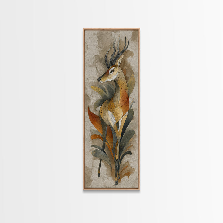 Ancient Cave Art Running Animals Framed Canvas Print, Tribal Art, Living Room Decor, Oil Painting, Tribal, Rustic Home Decor, TRI-1x3-45