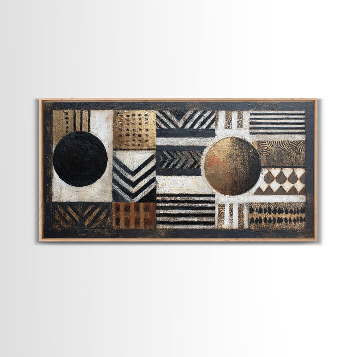 Mud Cloth Black and Cream Pattern Framed Canvas Print, Tribal Art, African Wall Art, Living Room Decor, Fine Art, Tribal, TRI-2x1-3