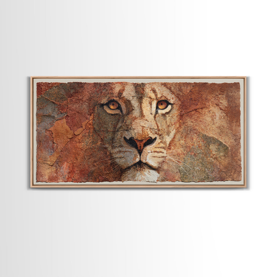 Lion Mask Abstraction Framed Canvas Print, Tribal Art, Living Room Decor, Tribal, Rustic Home Decor, Black and White Art, TRI-2x1-60