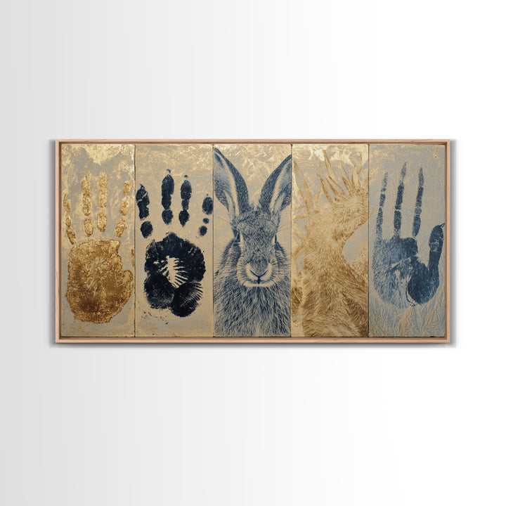 Handprint and Animal Track Composition Canvas Print, Tribal Art, Canvas Painting, Living Room Decor, Fine Art, Tribal, TRI-2x1-61