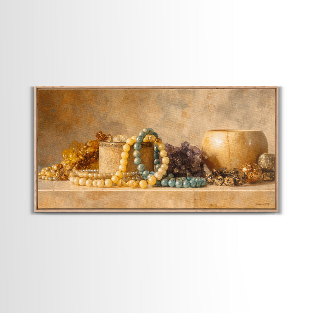Beaded Jewelry Still Life Canvas Print, Tribal Art, Abstract Wall Art, Living Room Decor, Fine Art, Tribal, Black and White Art, TRI-2x1-78