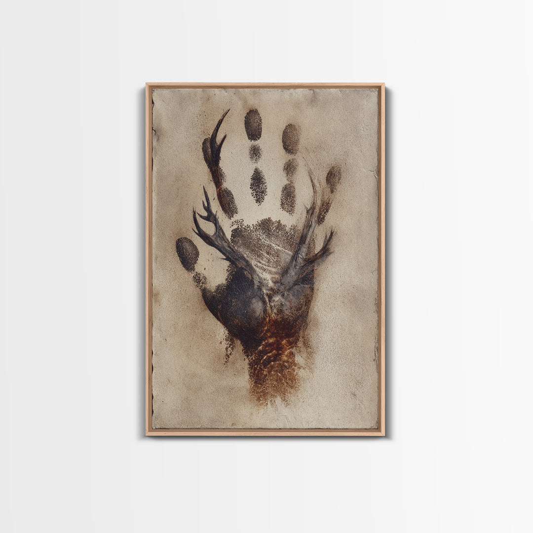 Handprint and Animal Track Composition Framed Canvas Print, Tribal Art, Gallery Wall Art, Living Room Decor, Fine Art, Tribal, TRI-2x3-1