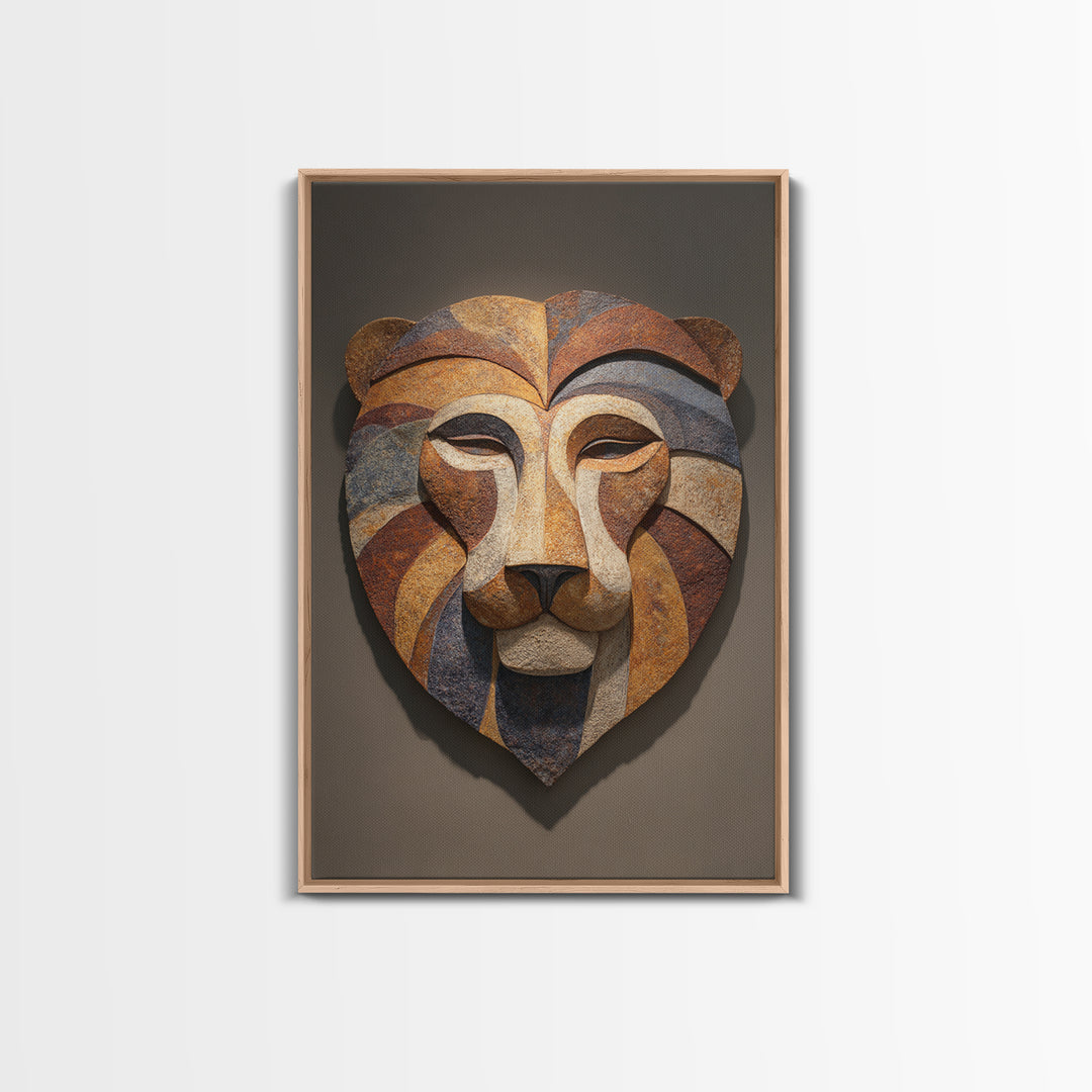 Lion Mask Abstraction Framed Canvas Print, Tribal Art, Contemporary Art, Living Room Decor, Abstract Art, Tribal, Boho Decor, TRI-2x3-24