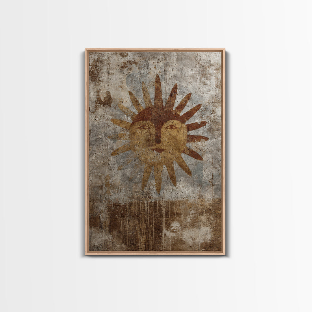 Tribal Sun Symbol Framed Canvas Print, Tribal Art, Abstract Print, Living Room Decor, Fine Art, Tribal, Statement Artwork, TRI-2x3-43