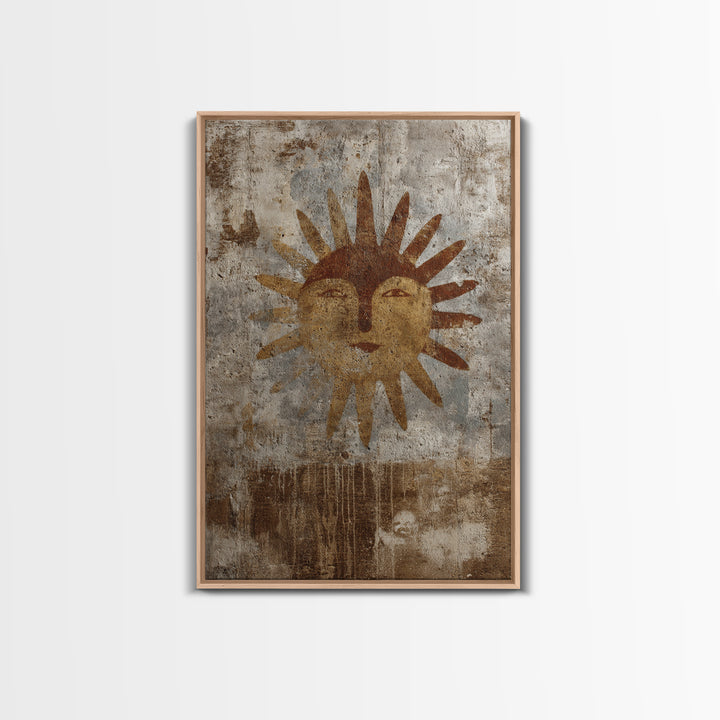 Tribal Sun Symbol Framed Canvas Print, Tribal Art, Abstract Print, Living Room Decor, Fine Art, Tribal, Statement Artwork, TRI-2x3-43