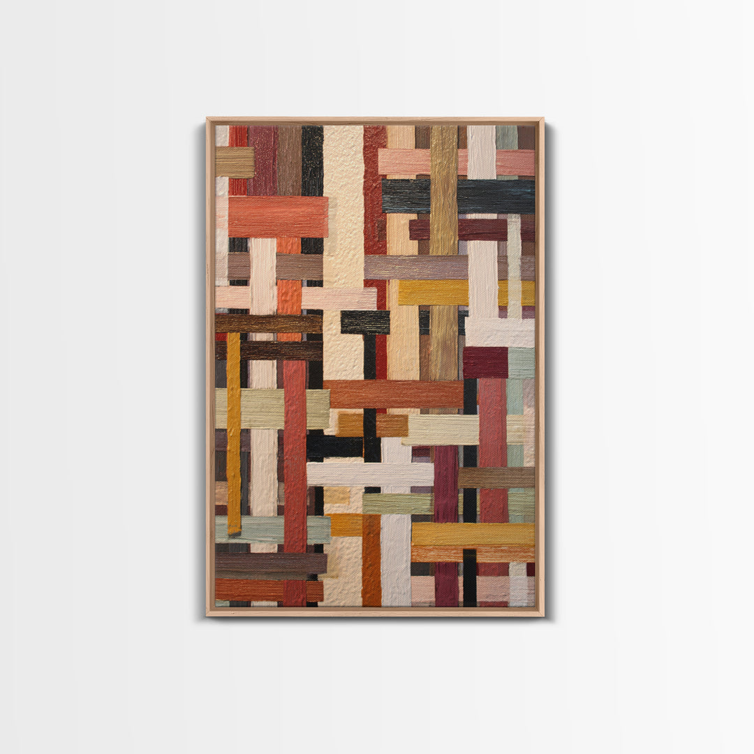 Woven Basket Pattern Enlarged as Modern Art Framed Canvas Print, Tribal Art, Afrocentric Wall Art, Living Room Decor, Tribal, TRI-2x3-94