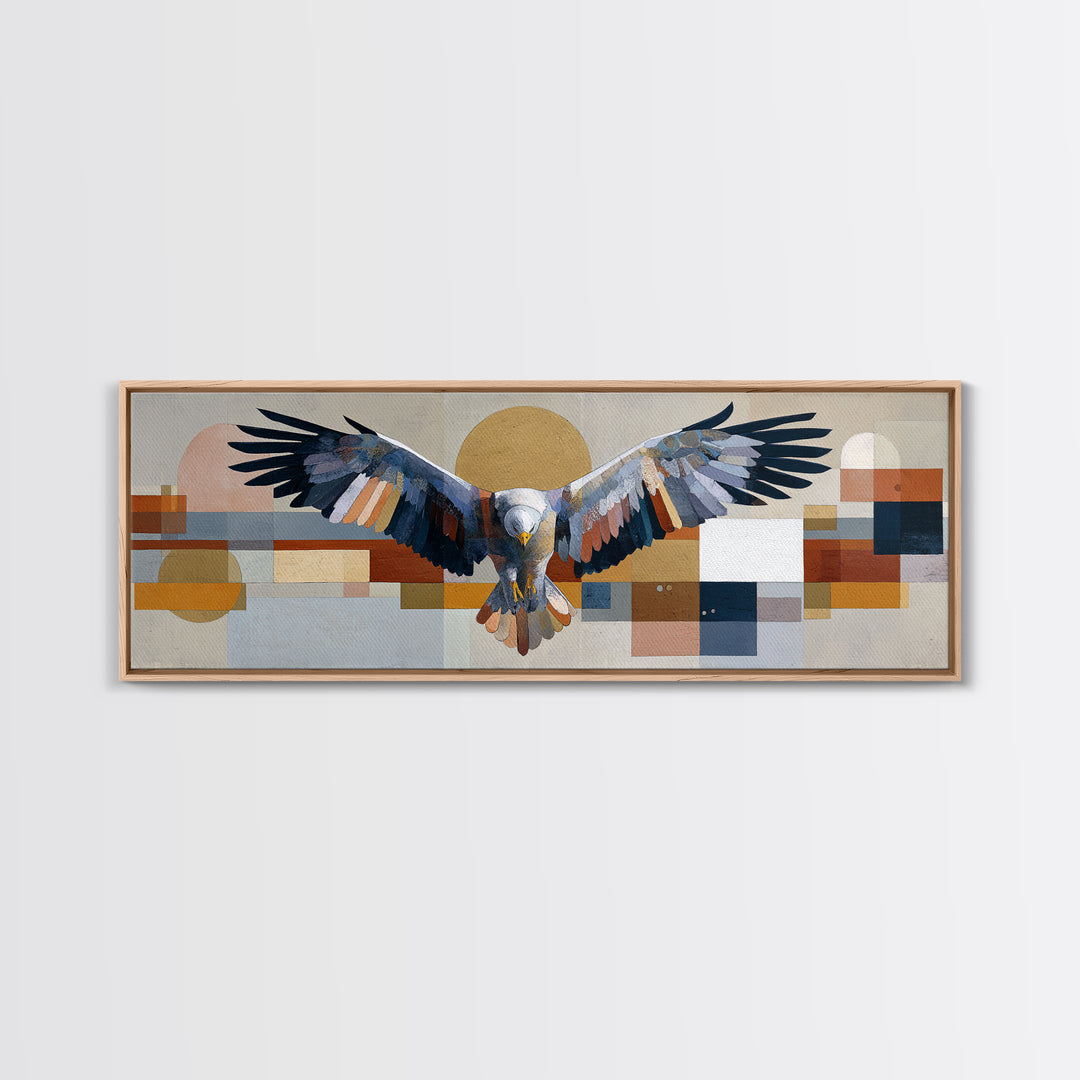 Eagle Totem with Feathers and Geometric Shapes Canvas Print, Tribal Art, Southwestern Decor, Living Room Decor, Abstract Art, TRI-3x1-4