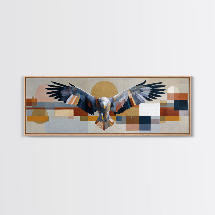 Eagle Totem with Feathers and Geometric Shapes Canvas Print, Tribal Art, Southwestern Decor, Living Room Decor, Abstract Art, TRI-3x1-4