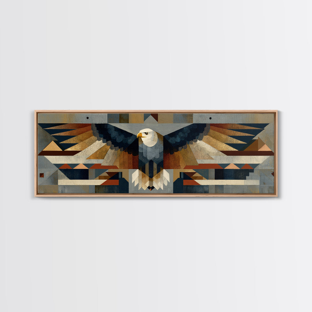 Eagle Totem with Feathers and Geometric Shapes Canvas Print, Tribal Art, Original Painting, Living Room Decor, Fine Art, Tribal, TRI-3x1-76