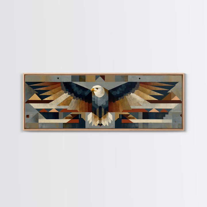 Eagle Totem with Feathers and Geometric Shapes Canvas Print, Tribal Art, Original Painting, Living Room Decor, Fine Art, Tribal, TRI-3x1-76
