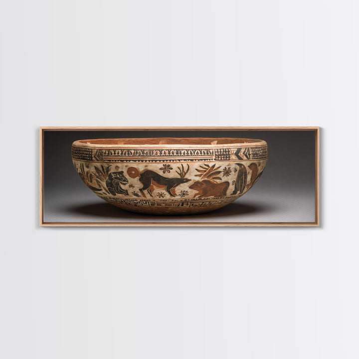 Clay Pottery Vessel Framed Canvas Print, Tribal Art, Native American Art, Living Room Decor, Oil Painting, Tribal, TRI-3x1-79