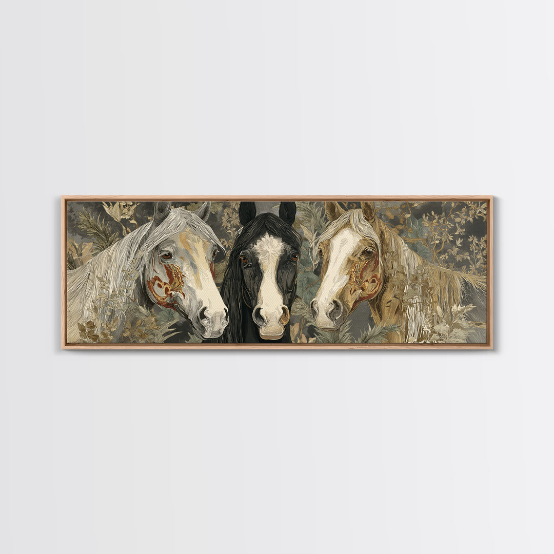 Tribal Horse Pattern Framed Canvas Print, Tribal Art, Abstract Print, Living Room Decor, Fine Art, Tribal, Statement Artwork, TRI-3x1-82