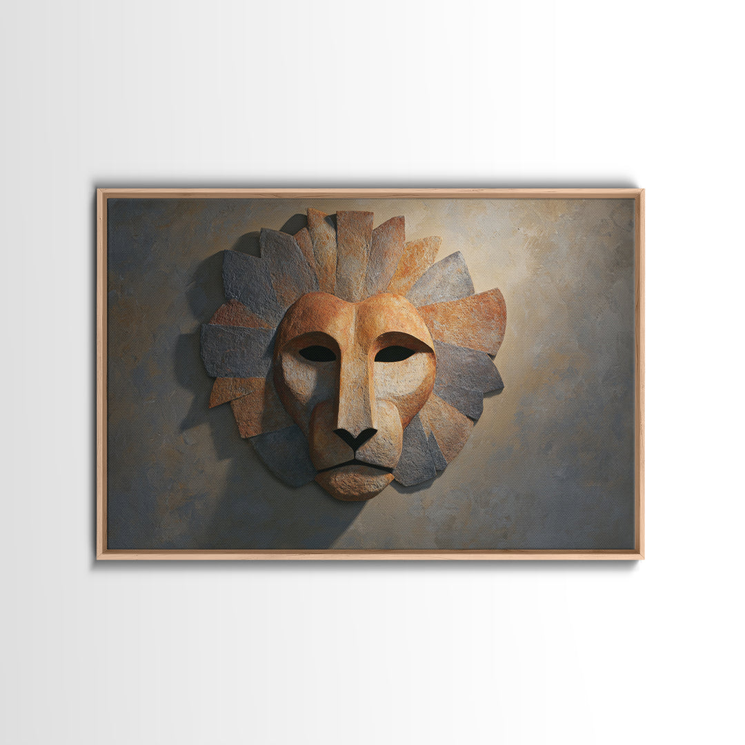 Lion Mask Abstraction Canvas Print, Tribal Art, Abstract Wall Art, Living Room Decor, Fine Art, Tribal, Black and White Art, TRI-3x2-68