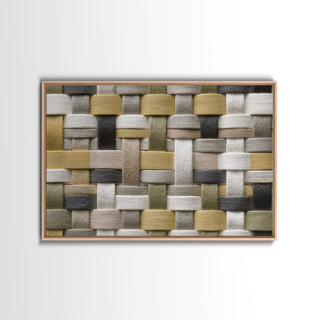 Woven Basket Pattern Enlarged as Modern Art Framed Canvas Print, Tribal Art, Gallery Decor, Living Room Decor, Fine Art, Tribal, TRI-3x2-90