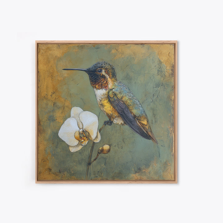 Orchid and Hummingbird Composition Canvas Print, Tropical Art, Trendy Wall Art, Living Room Decor, Tropic, Luxury Decor, TRO-1x1-10
