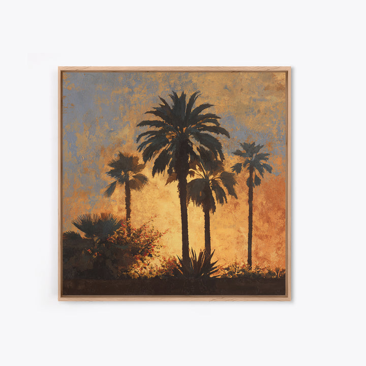 Palm Tree Silhouettes Framed Canvas Print, Tropical Art, Beach Prints, Living Room Decor, Watercolor Art, Tropic, TRO-1x1-100