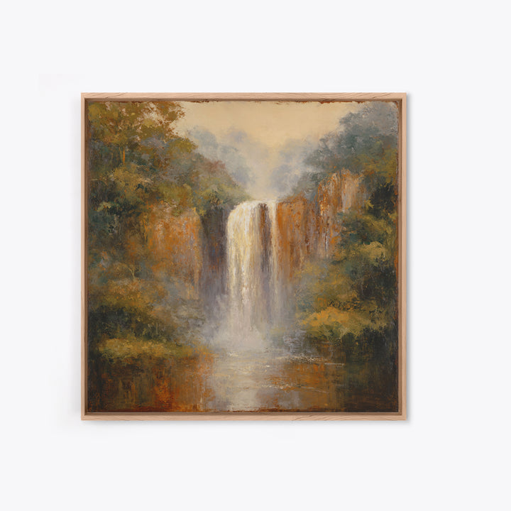 Jungle Waterfall with Misty Light Canvas Print, Tropical Art, Beach Prints, Living Room Decor, Watercolor Art, Tropic, TRO-1x1-13