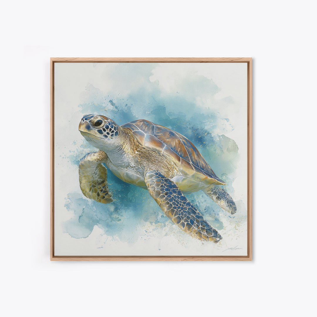 Sea Turtle Near Tropical Reef Canvas Print, Tropical Art, Bird Art, Living Room Decor, Watercolor Art, Tropic, Whimsical Art, TRO-1x1-19