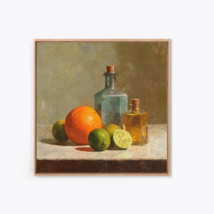 Bright Papaya and Lime Still Life Framed Canvas Print, Tropical Art, Downloadable Prints, Living Room Decor, Watercolor Art, TRO-1x1-24
