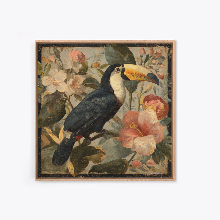 Toucans Surrounded by Bright Jungle Flowers Canvas Print, Tropical Art, Printable Art, Living Room Decor, Fine Art, Tropic, TRO-1x1-3