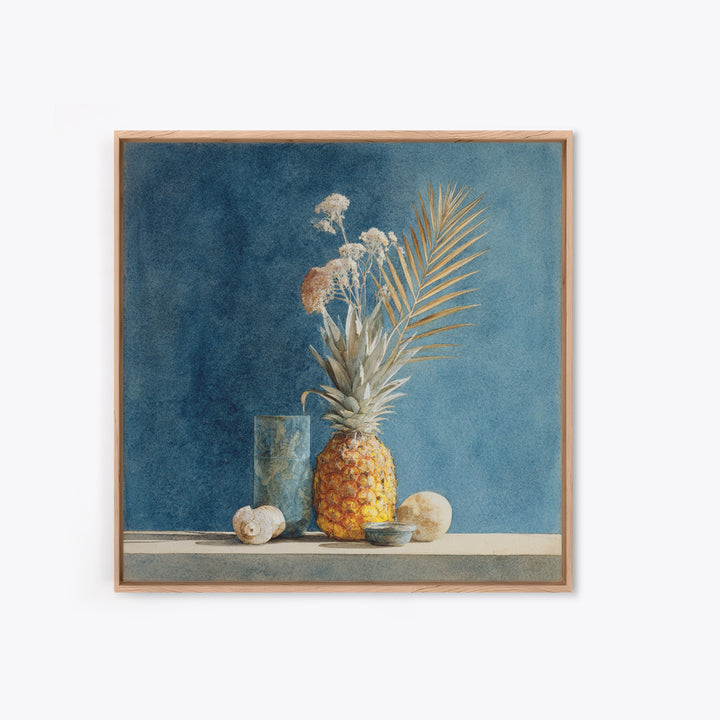 Pineapple and Palm Still Life Canvas Print, Tropical Art, Botanical Art, Living Room Decor, Oil Painting, Tropic, TRO-1x1-30