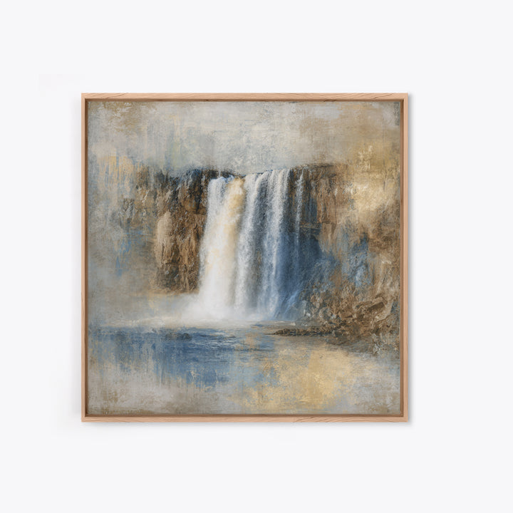 Jungle Waterfall with Misty Light Framed Canvas Print, Tropical Art, Boho Decor, Living Room Decor, Oil Painting, Tropic, TRO-1x1-37