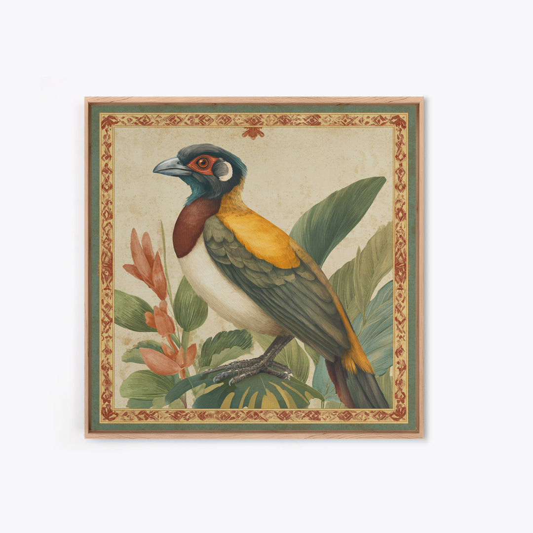 Colorful Jungle Bird Pattern Framed Canvas Print, Tropical Art, Digital Print, Living Room Decor, Tropic, Downloadable Prints, TRO-1x1-44