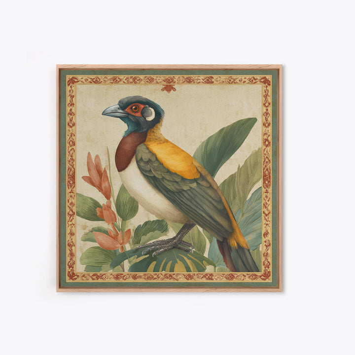 Colorful Jungle Bird Pattern Framed Canvas Print, Tropical Art, Digital Print, Living Room Decor, Tropic, Downloadable Prints, TRO-1x1-44