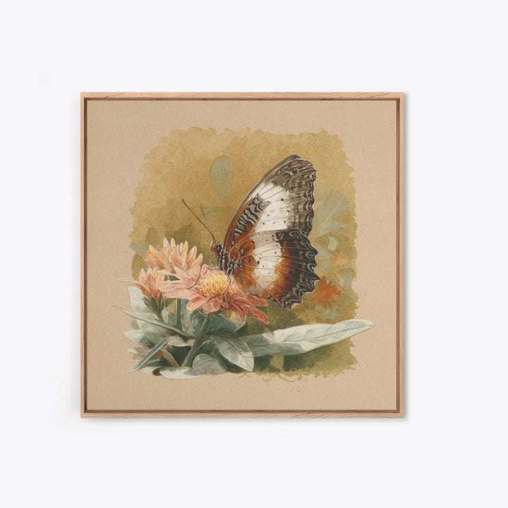 Tropical Butterfly and Flower Study Framed Canvas Print, Tropical Art, Set of 3 Prints, Living Room Decor, Fine Art, Tropic, TRO-1x1-47