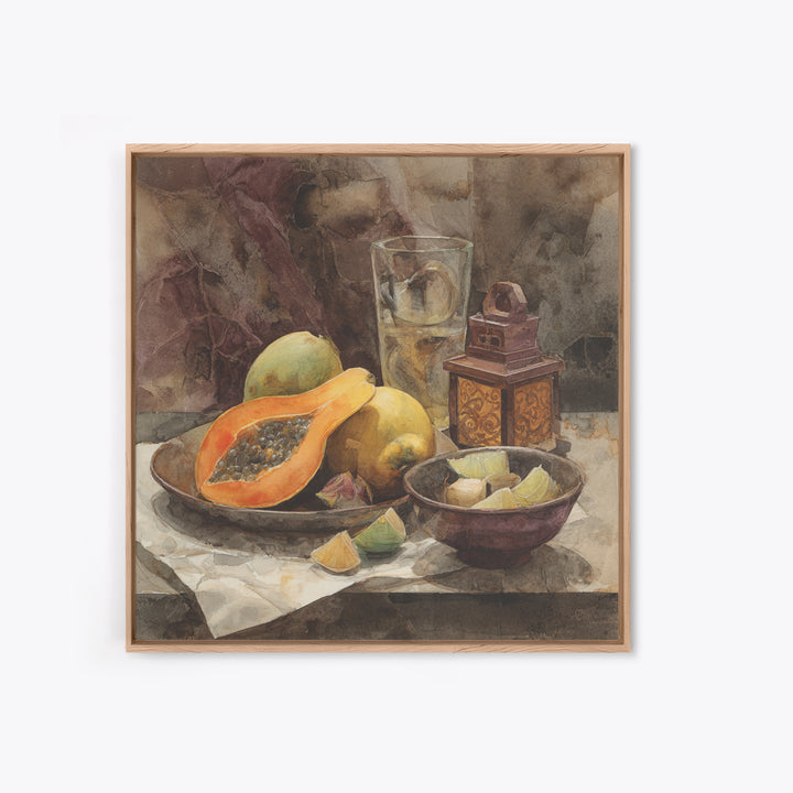 Pineapple and Palm Still Life Canvas Print, Tropical Art, Botanical Art, Living Room Decor, Oil Painting, Tropic, TRO-1x1-54