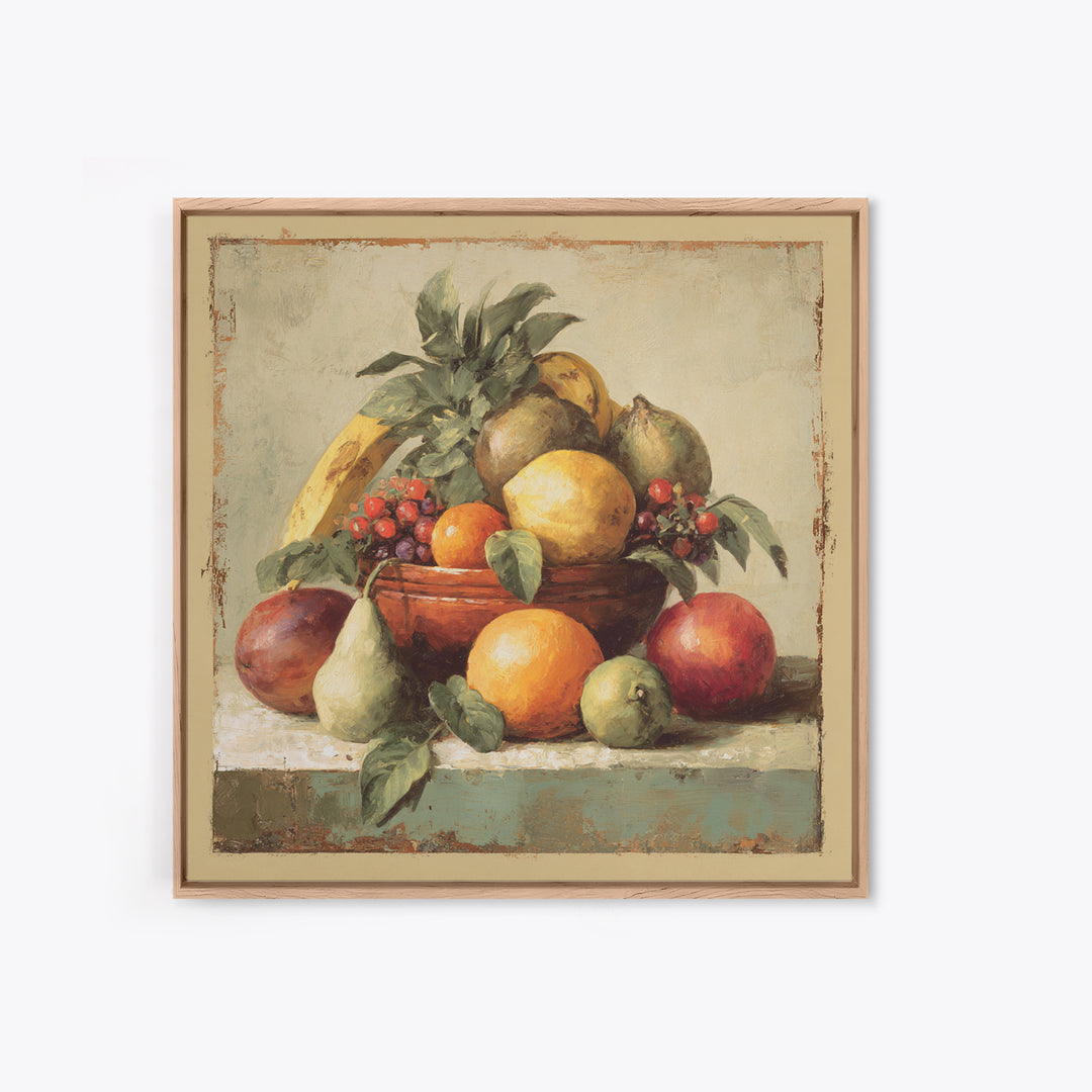 Tropical Fruit Market Arrangement Framed Canvas Print, Tropical Art, Neutral Decor, Living Room Decor, Fine Art, Tropic, TRO-1x1-63