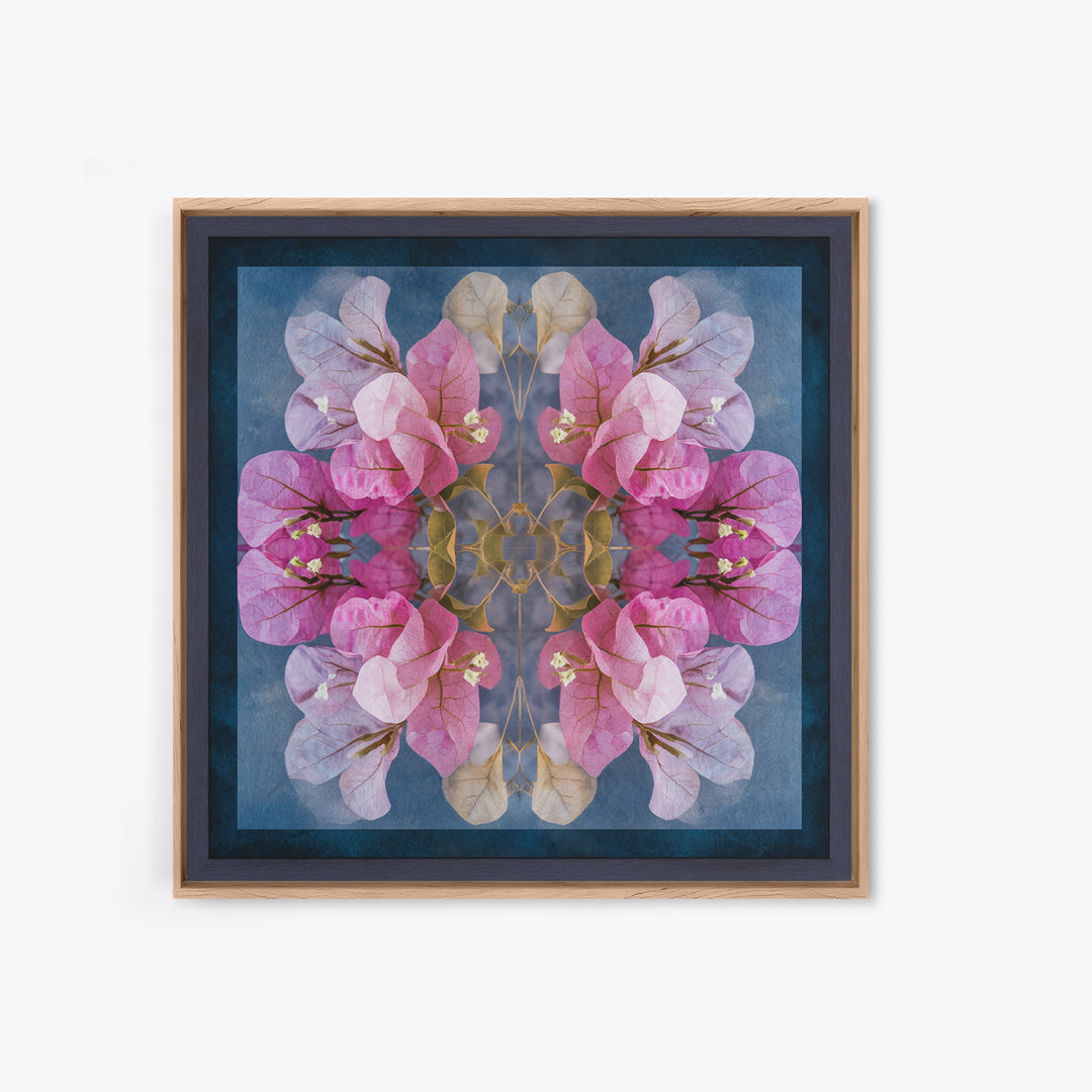Pink Bougainvillea over White Wall Framed Canvas Print, Tropical Art, Abstract Painting, Living Room Decor, Fine Art, Tropic, TRO-1x1-64