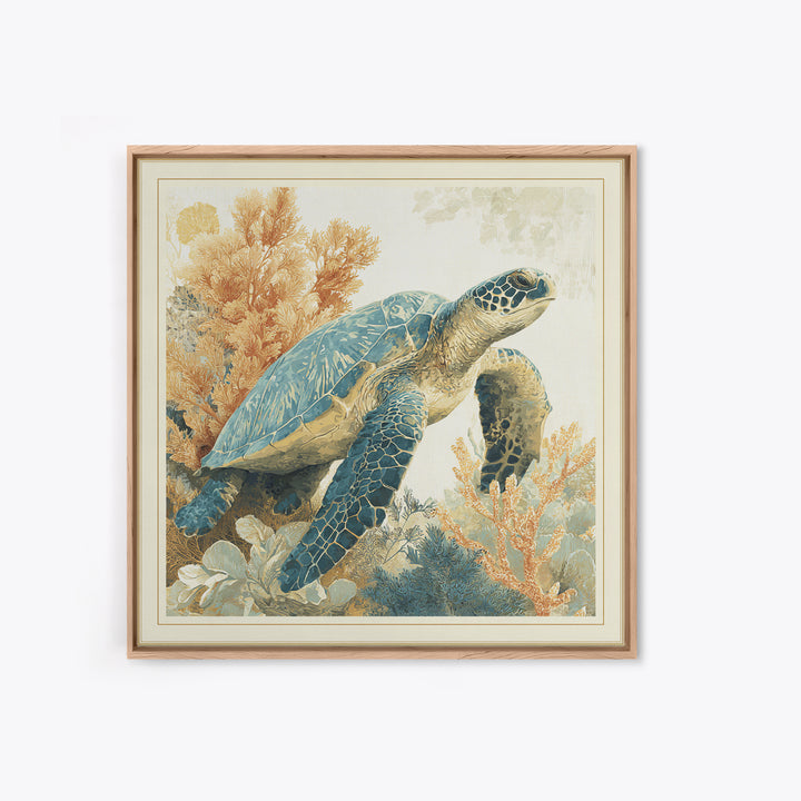 Sea Turtle Near Tropical Reef Framed Canvas Print, Tropical Art, Modern Decor, Living Room Decor, Fine Art, Tropic, Wall Decor, TRO-1x1-67