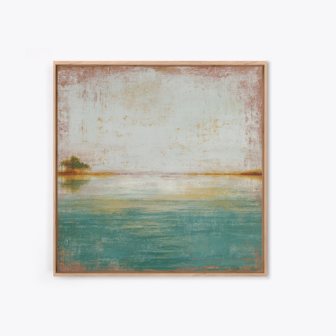 Tropical Lagoon with Turquoise Water Framed Canvas Print, Tropical Art, Pink Wall Art, Living Room Decor, Fine Art, Tropic, TRO-1x1-7