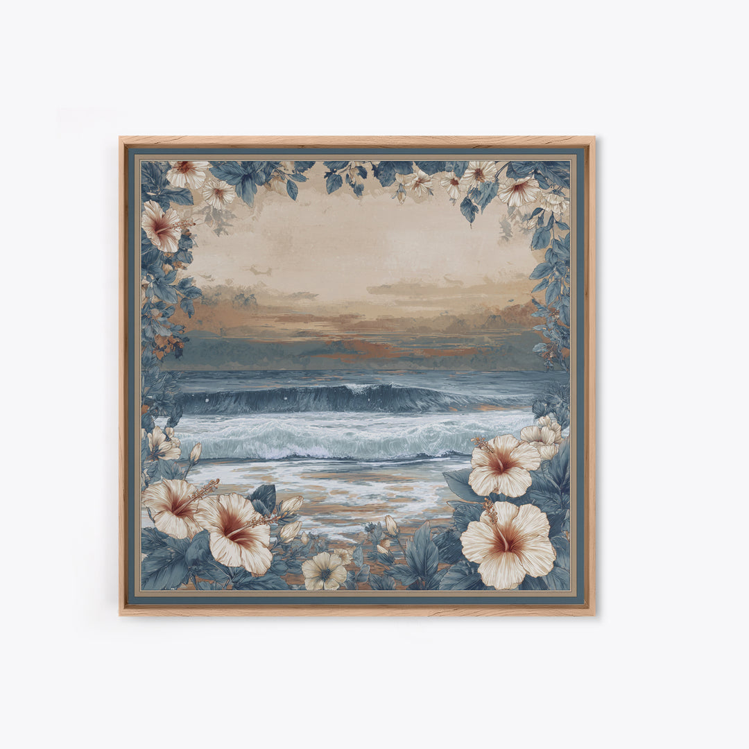 Sunset Surf Scene Framed Canvas Print, Tropical Art, Gallery Wall Art, Living Room Decor, Fine Art, Tropic, Textured Painting, TRO-1x1-70