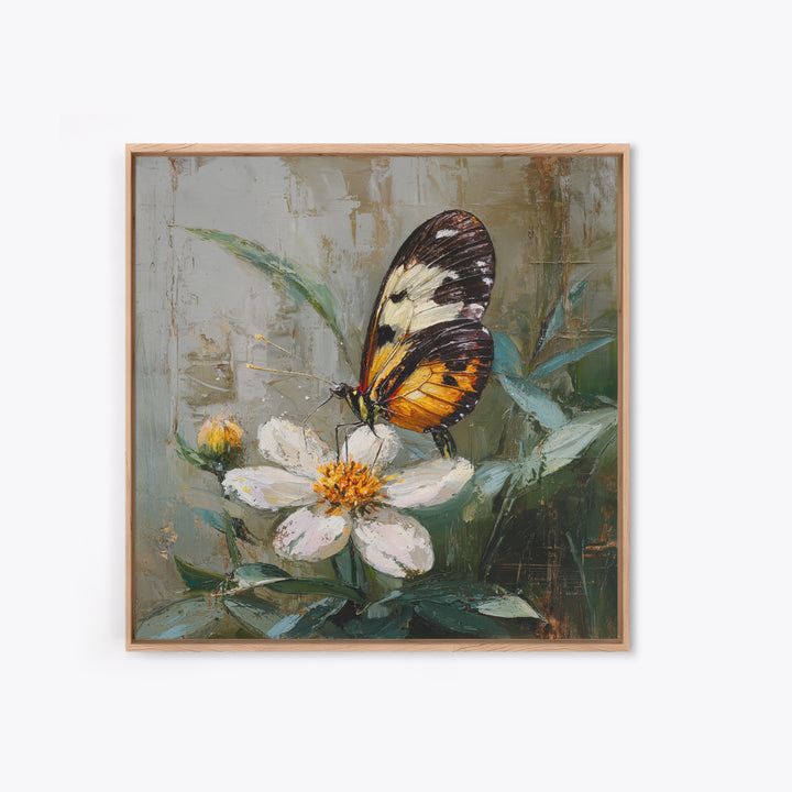 Tropical Butterfly and Flower Study Framed Canvas Print, Tropical Art, Whimsical Art, Living Room Decor, Watercolor Art, Tropic, TRO-1x1-71