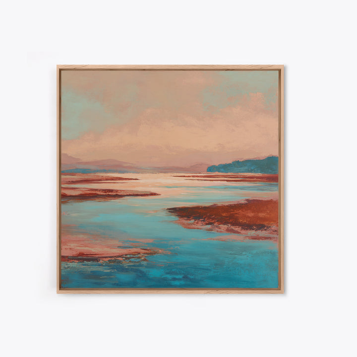 Tropical Lagoon with Turquoise Water Framed Canvas Print, Tropical Art, Boho Decor, Living Room Decor, Oil Painting, Tropic, TRO-1x1-79