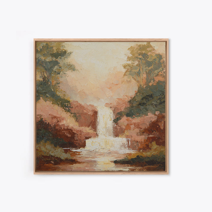 Jungle Waterfall with Misty Light Canvas Print, Tropical Art, Minimalist Decor, Living Room Decor, Fine Art, Tropic, TRO-1x1-85
