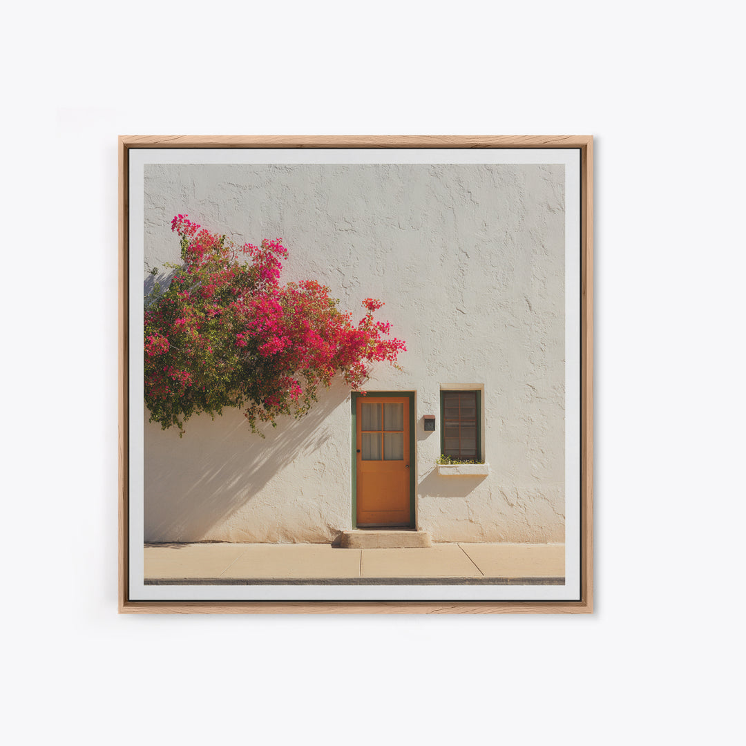 Pink Bougainvillea over White Wall Framed Canvas Print, Tropical Art, Minimalist Decor, Living Room Decor, Fine Art, Tropic, TRO-1x1-88