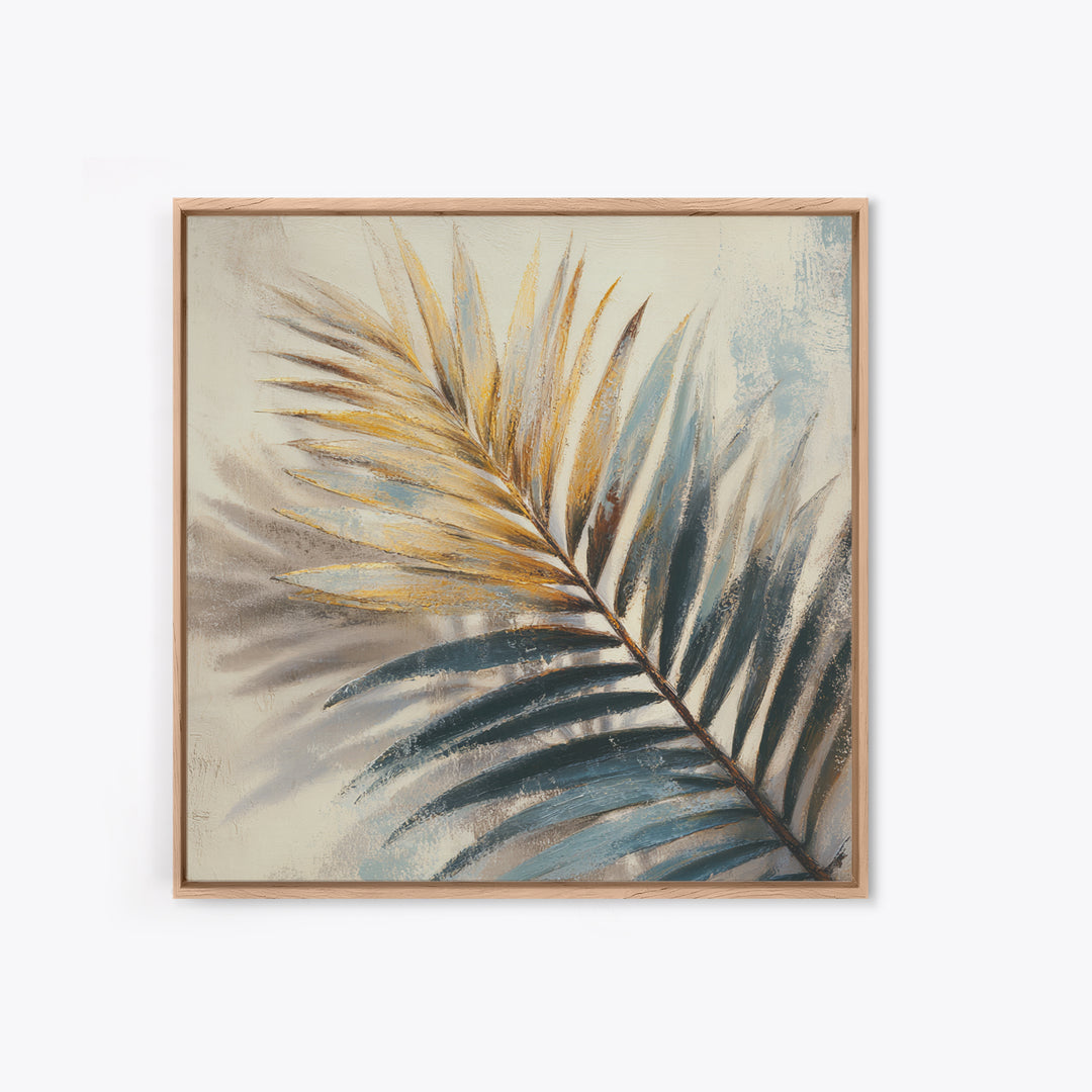 Rain Soaked Palm Leaf Closeup Framed Canvas Print, Tropical Art, Wall Art, Living Room Decor, Watercolor Art, Tropic, TRO-1x1-93