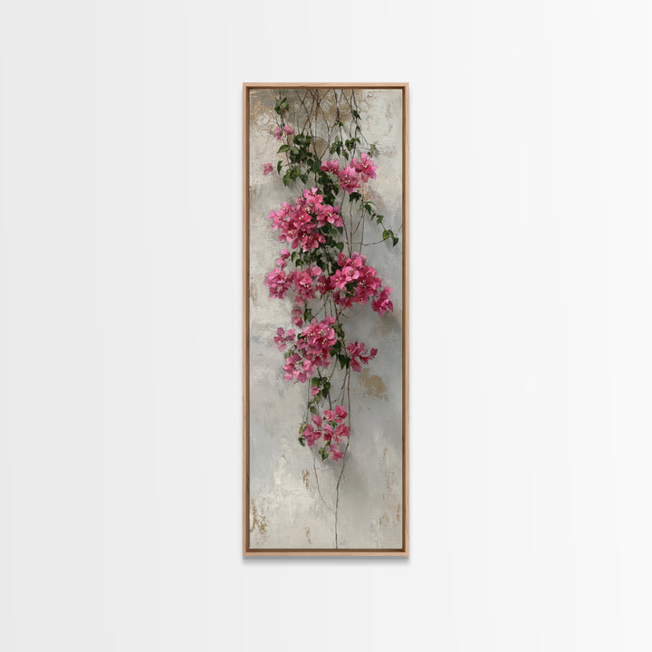 Pink Bougainvillea over White Wall Canvas Print, Tropical Art, Gallery Wall Art, Living Room Decor, Fine Art, Tropic, TRO-1x3-100