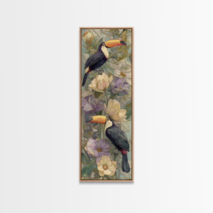 Toucans Surrounded by Bright Jungle Flowers Framed Canvas Print, Tropical Art, Printable Art, Living Room Decor, Tropic, TRO-1x3-15