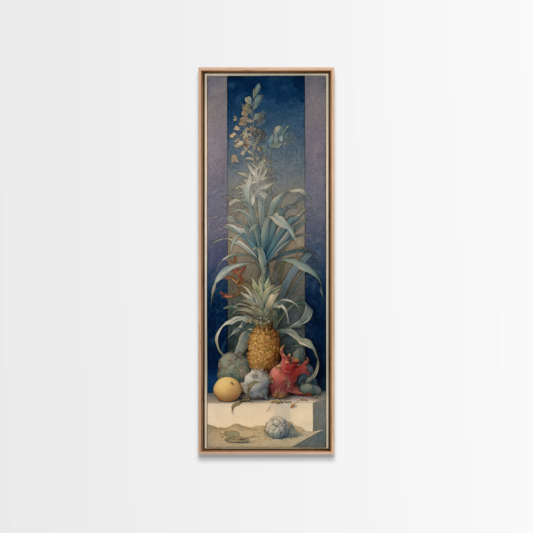 Pineapple and Palm Still Life Canvas Print, Tropical Art, Neutral Decor, Living Room Decor, Fine Art, Tropic, Home Decor, TRO-1x3-18