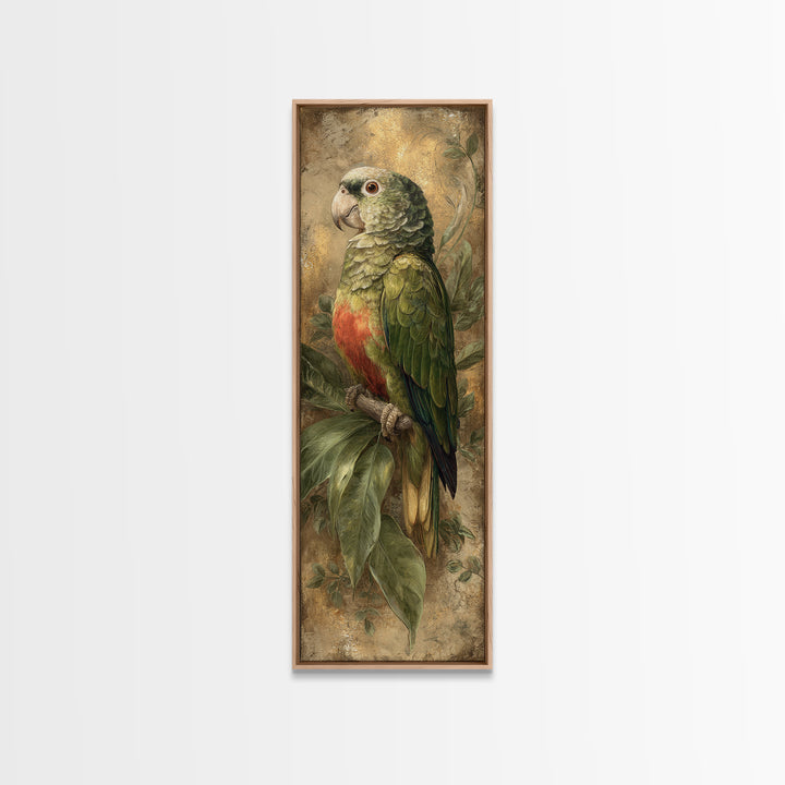Parrot Portrait with Emerald Feathers Framed Canvas Print, Tropical Art, Wall Decor, Living Room Decor, Fine Art, Tropic, TRO-1x3-20