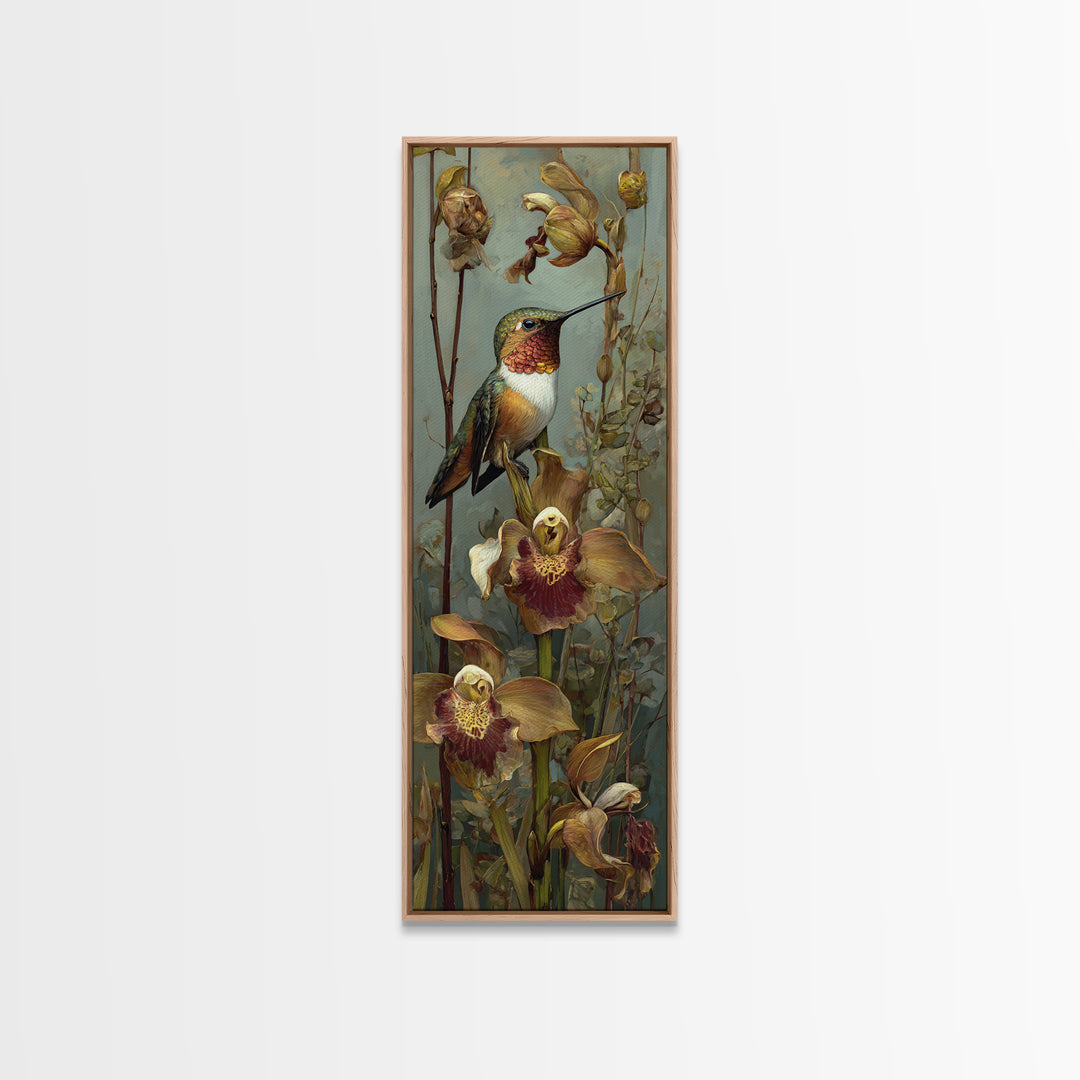 Orchid and Hummingbird Composition Canvas Print, Tropical Art, Gallery Wall Art, Living Room Decor, Fine Art, Tropic, TRO-1x3-22